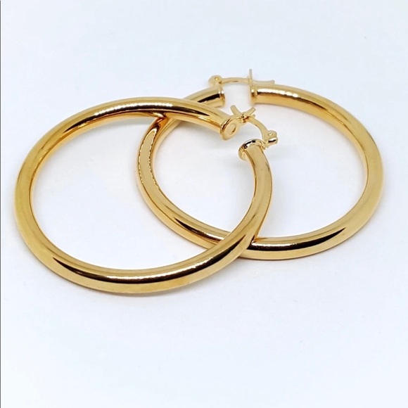 Jewelry - Gold overlay Classic women’s plain hoops 50 mm